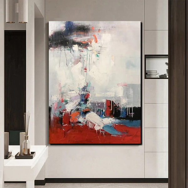 Simple Wall Art Ideas, Red Modern Abstract Painting, Dining Room Abstract Paintings, Buy Art Online, Large Acrylic Canvas Paintings-Art Painting Canvas