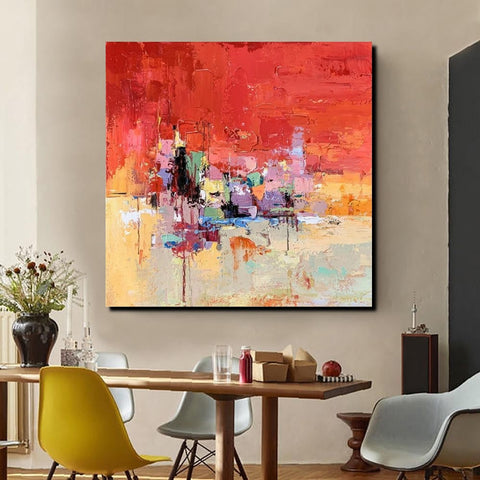 Simple Canvas Paintings, Dining Room Modern Paintings, Red Abstract Contemporary Art, Acrylic Painting on Canvas, Heavy Texture Paintings-Art Painting Canvas