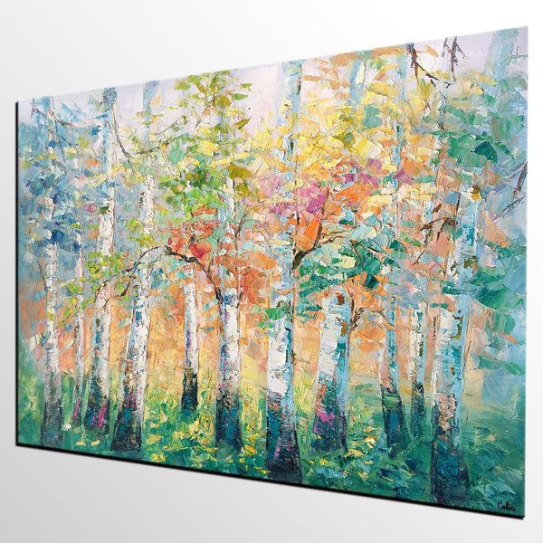 Landscape Canvas Painting, Spring Tree Painting, Landscape Painting for Bedroom, Impasto Paintings, Canvas Painting for Sale-Art Painting Canvas