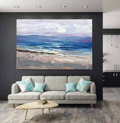 Canvas Paintings Behind Sofa, Landscape Painting for Living Room, Large Paintings on Canvas, Seashore Beach Painting, Heavy Texture Paintings-Art Painting Canvas