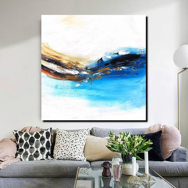 Simple Abstract Paintings, Bedroom Modern Paintings, Modern Contemporary Art, Acrylic Painting on Canvas, Blue Canvas Painting-Art Painting Canvas