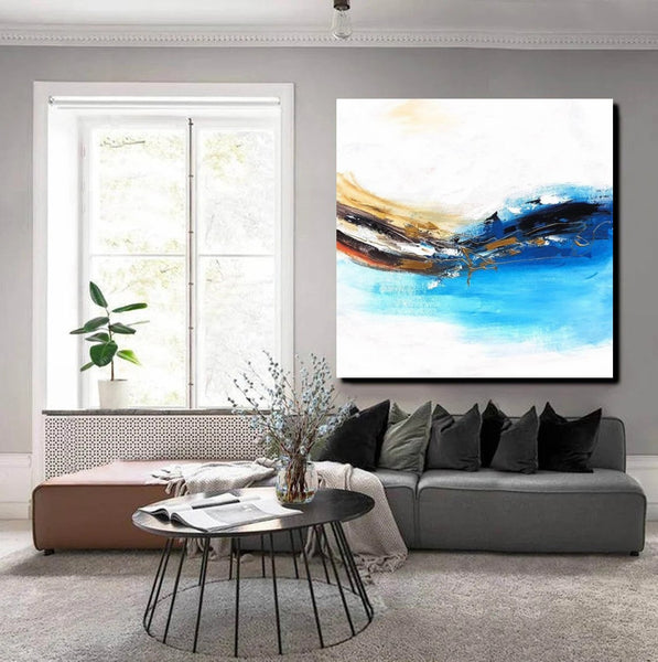 Simple Abstract Paintings, Bedroom Modern Paintings, Modern Contemporary Art, Acrylic Painting on Canvas, Blue Canvas Painting-Art Painting Canvas
