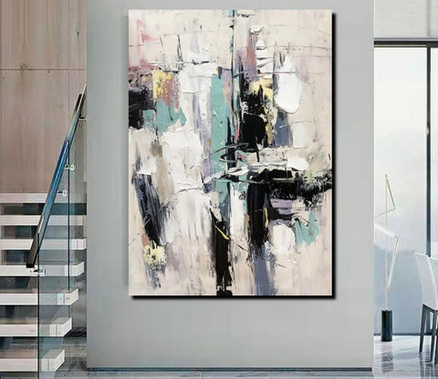Contemporary Modern Art, Living Room Abstract Art Ideas, Black and White Impasto Paintings, Buy Wall Art Online, Palette Knife Abstract Paintings-Art Painting Canvas