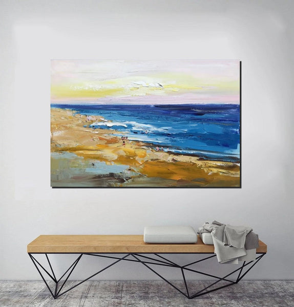 Large Paintings Behind Sofa, Landscape Painting for Living Room, Acrylic Paintings on Canvas, Heavy Texture Painting, Seashore Beach Painting-Art Painting Canvas