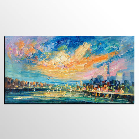 Abstract Cityscape Art, Abstract Canvas Art, Impasto Artwork, Canvas Painting, Custom Extra Large Painting-Art Painting Canvas