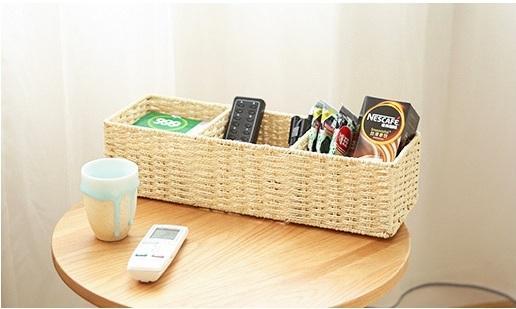Woven Straw Storage basket with 3 Compartments, Wicker Storage Basket, Rectangle Storage Basket for Living Room-Art Painting Canvas