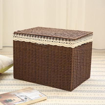 Large Deep Brown / Cream Color Woven Straw basket with Cover, Storage Basket for Toys, Rectangle Storage Basket, Storage Basket for Clothes-Art Painting Canvas