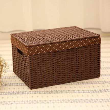 Storage Basket, Deep Brown / Cream Color Woven Straw basket with Cover, Rectangle Basket-Art Painting Canvas