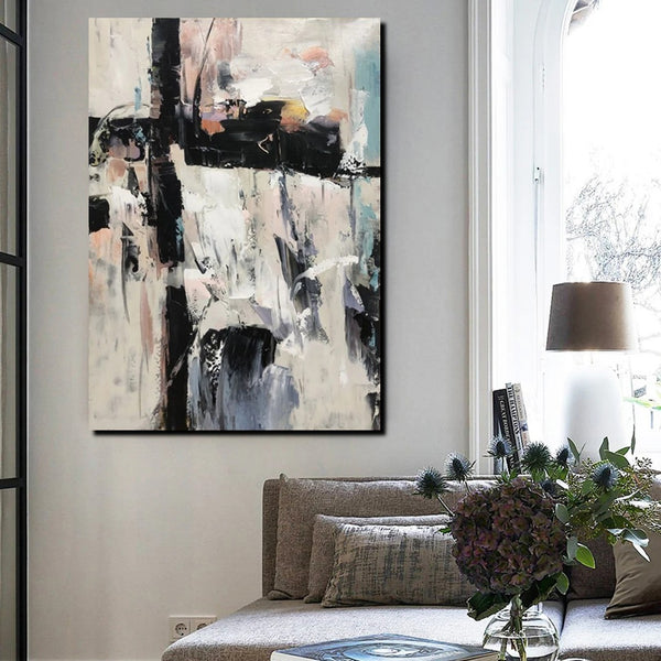 Black and White Impasto Paintings, Contemporary Modern Art, Bedroom Abstract Art Ideas, Buy Wall Art Online, Palette Knife Abstract Paintings-Art Painting Canvas
