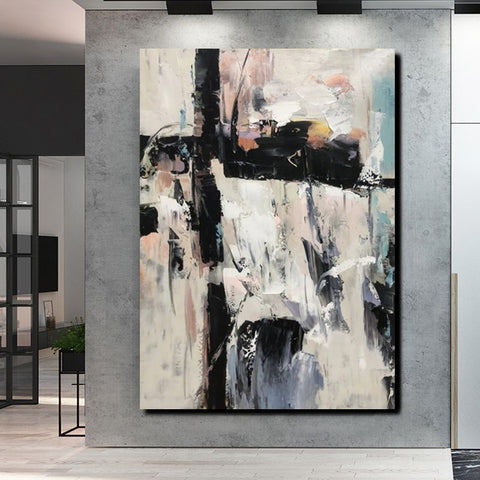 Black and White Impasto Paintings, Contemporary Modern Art, Bedroom Abstract Art Ideas, Buy Wall Art Online, Palette Knife Abstract Paintings-Art Painting Canvas