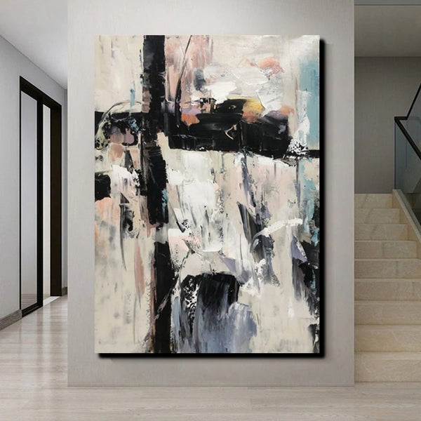 Black and White Impasto Paintings, Contemporary Modern Art, Bedroom Abstract Art Ideas, Buy Wall Art Online, Palette Knife Abstract Paintings-Art Painting Canvas