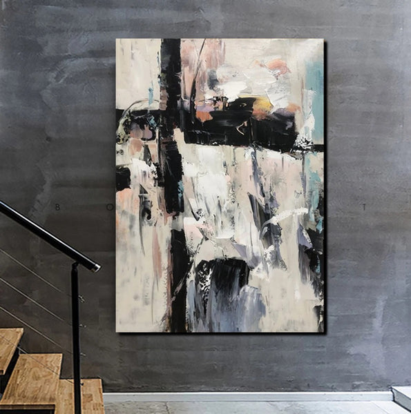 Black and White Impasto Paintings, Contemporary Modern Art, Bedroom Abstract Art Ideas, Buy Wall Art Online, Palette Knife Abstract Paintings-Art Painting Canvas