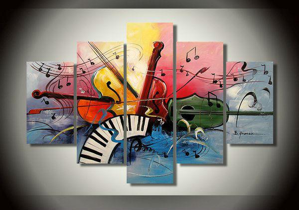 Abstract Canvas Painting, Large Paintings for Living Room, Acrylic Painting on Canvas, 5 Piece Canvas Painting, Music Painting, Violin Painting-Art Painting Canvas