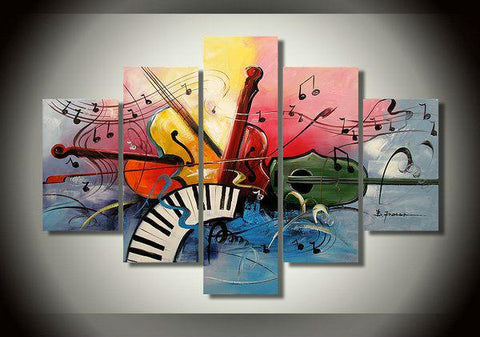 Abstract Canvas Painting, Large Paintings for Living Room, Acrylic Painting on Canvas, 5 Piece Canvas Painting, Music Painting, Violin Painting-Art Painting Canvas