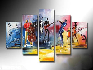 5 Piece Abstract Painting, Large Painting on Canvas, Cellist Painting, Flute Player, Drummer Painting, Modern Acylic Paintings, Buy Paintings Online-Art Painting Canvas