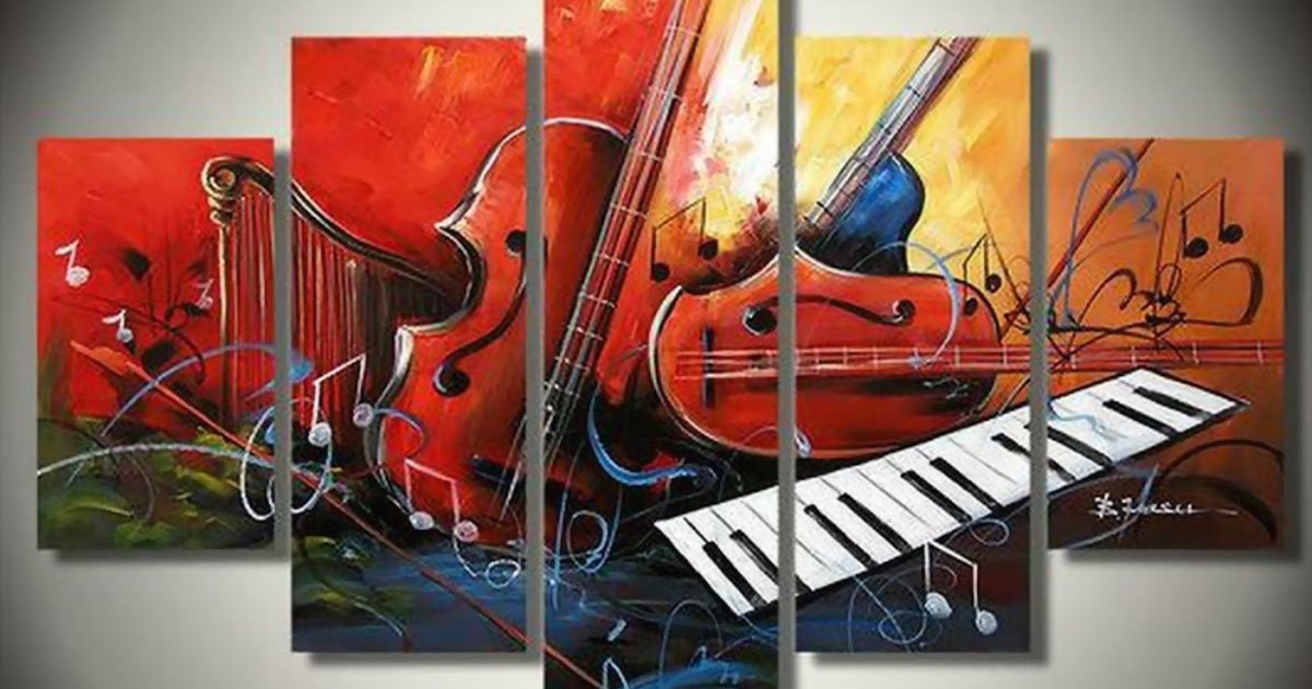 Music Abstract Painting, Electronic Organ Painting, Violin Painting, Harp, 5 Piece Abstract Painting-Art Painting Canvas