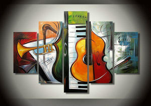 Violin Painting, Music Painting, 5 Piece Abstract Wall Art Paintings, Extra Large Wall Paintings on Canvas, Living Room Modern Art-Art Painting Canvas