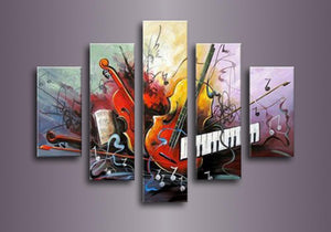 Guitar Painting, Violin Painting, Electronic Organ Painting, 5 Piece Modern Wall Art, Extra Large Art-Art Painting Canvas
