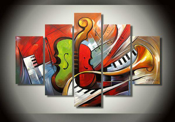 Music Painting, Simple Modern Painting, Living Room Paintings, 5 Piece Modern Wall Art Paintings, Extra Large Painting on Canvas-Art Painting Canvas