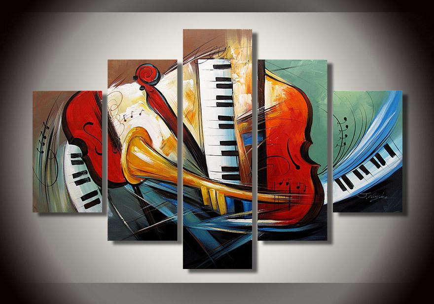 Electronic Organ Painting, Horn, Violin Painting, 5 Piece Modern Wall Art, Extra Large Painting-Art Painting Canvas