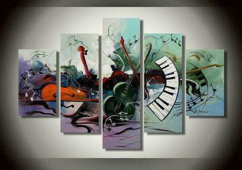 Abstract Painting, Violin, Electronic organ Painting, 5 Piece Abstract Wall Art, Musical Instrument Painting-Art Painting Canvas