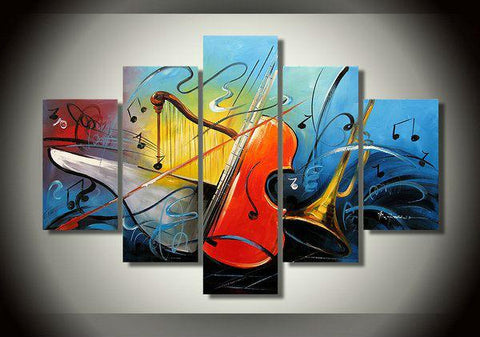 Modern Abstract Paintings, Living Room Modern Art, Music Painting, Violin Painting, Abstract Painting on Canvas, 5 Piece Canvas Painting-Art Painting Canvas