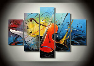 Abstract Painting, Electronic organ Painting, Violin Painting, Harp, 5 Piece Abstract Wall Art-Art Painting Canvas