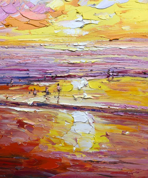Canvas Paintings for Bedroom, Large Paintings on Canvas, Landscape Painting for Living Room, Sunrise Seashore Painting, Heavy Texture Paintings-Art Painting Canvas