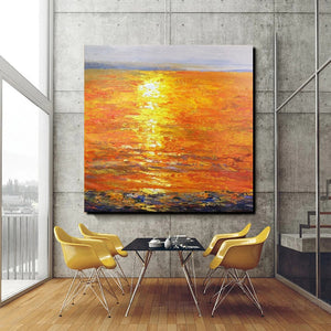 Landscape Acrylic Paintings, Sunrise Seascape Painting, Modern Wall Art Paintings, Heavy Texture Painting, Large Painting Behind Sofa-Art Painting Canvas