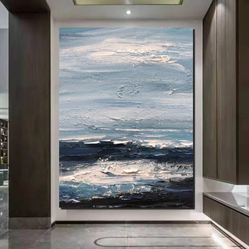 Contemporary Modern Art, Impasto Paintings, Blue Simple Modern Art, Living Room Wall Art Ideas, Palette Knife Paintings, Large Modern Art Ideas-Art Painting Canvas