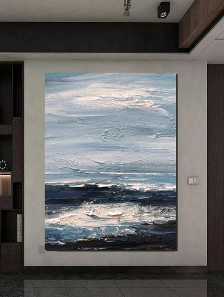 Contemporary Modern Art, Impasto Paintings, Blue Simple Modern Art, Living Room Wall Art Ideas, Palette Knife Paintings, Large Modern Art Ideas-Art Painting Canvas