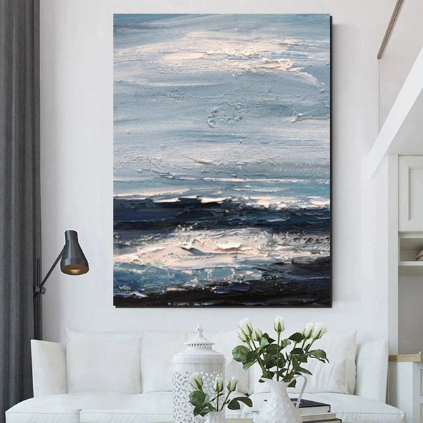 Contemporary Modern Art, Impasto Paintings, Blue Simple Modern Art, Living Room Wall Art Ideas, Palette Knife Paintings, Large Modern Art Ideas-Art Painting Canvas