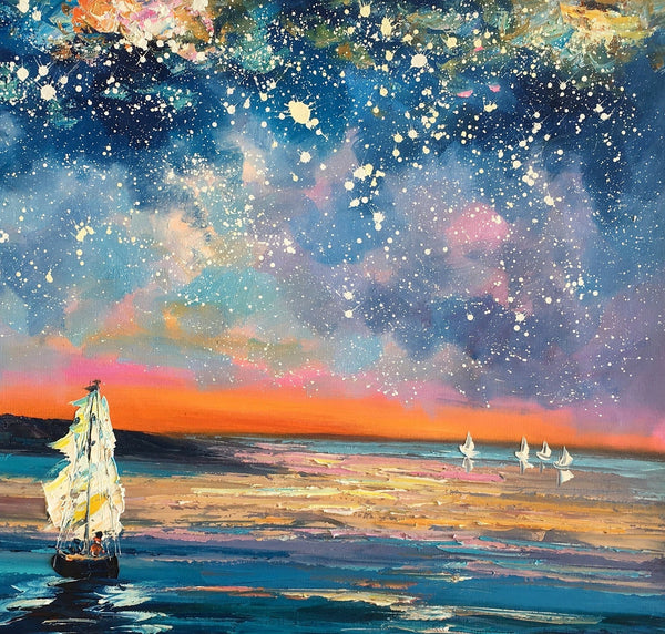 Landscape Canvas Painting, Large Canvas Wall Art, Starry Night Sky Painting, Custom Canvas Painting for Bedroom-Art Painting Canvas