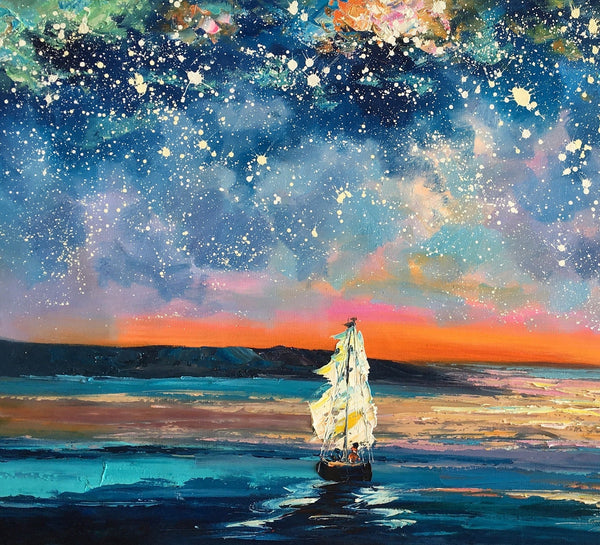 Landscape Canvas Painting, Large Canvas Wall Art, Starry Night Sky Painting, Custom Canvas Painting for Bedroom-Art Painting Canvas