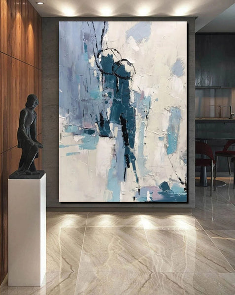 Living Room Abstract Paintings, Hand Painted Canvas Paintings, Large Wall Art Ideas, Heavy Texture Painting, Blue Modern Abstract Painting-Art Painting Canvas