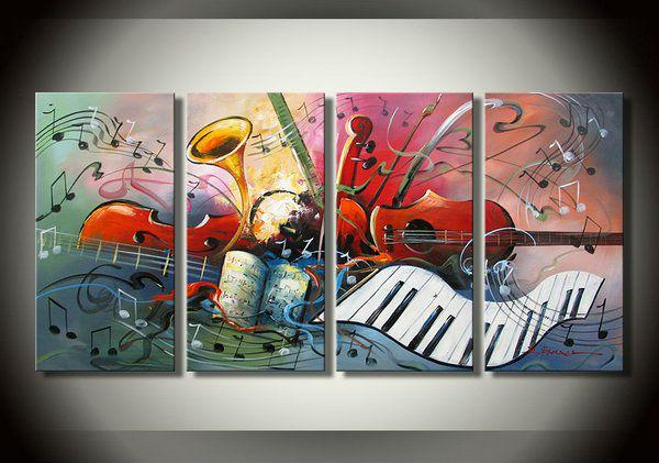 Violin Painting, Abstract Painting, Music Painting, 4 Panel Art Painting, Abstract Art on Canvas, Living Room Wall Art Paintings-Art Painting Canvas