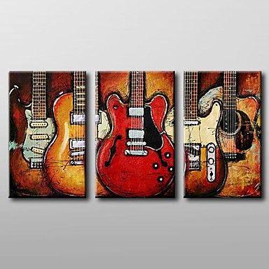Modern Abstract Painting, 3 Piece Canvas Art, Red Abstract Painting, Electric Guitar Painting, Canvas Painting for Living Room-Art Painting Canvas