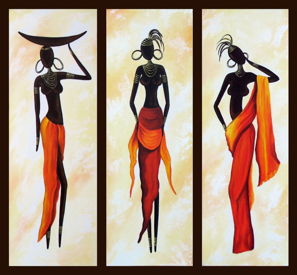 African Woman Painting, African Girl Painting, Abstract Figure Art, Dining Room Abstract Painting, Hand Painted Wall Art Paintings-Art Painting Canvas