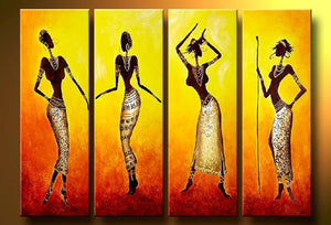 African Girl Painting, 4 Piece Canvas Art, African Woman Painting, Abstract Figure Painting, Abstract Paintings for Bedroom-Art Painting Canvas