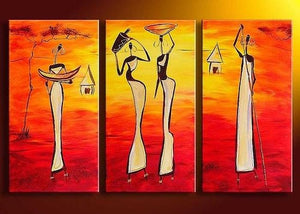 Bedroom Wall Art, African Woman Painting, African Girl Painting, Extra Large Art, 3 Piece Wall Art-Art Painting Canvas