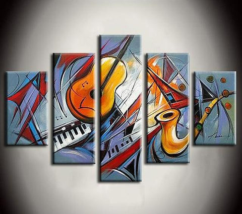 Music Violin Painting, Hand Painted Canvas Art, Acrylic Painting on Canvas, Multi Panel Wall Art Painting-Art Painting Canvas