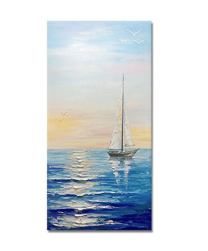 Sail Boat Seascape Painting, Heavy Texture Painting, Palette Knife Painting, Acrylic Painting on Canvas, Large Painting for Sale-Art Painting Canvas