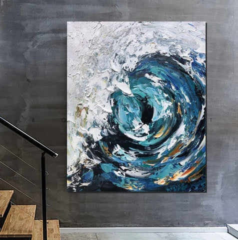 Big Wave Painting, Seascape Canvas Painting, Living Room Wall Art Painting, Landscape Canvas Paintings, Heavy Texture Canvas Art-Art Painting Canvas