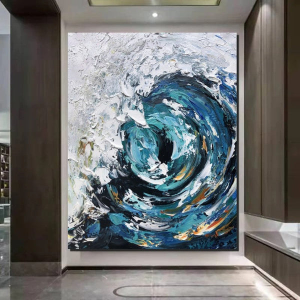 Big Wave Painting, Seascape Canvas Painting, Living Room Wall Art Painting, Landscape Canvas Paintings, Heavy Texture Canvas Art-Art Painting Canvas