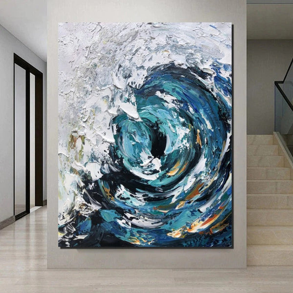 Big Wave Painting, Seascape Canvas Painting, Living Room Wall Art Painting, Landscape Canvas Paintings, Heavy Texture Canvas Art-Art Painting Canvas
