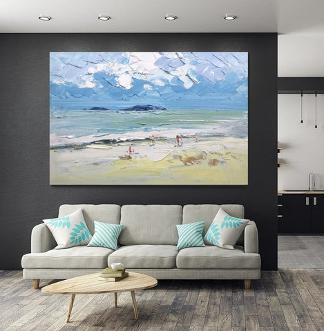 Seashore Beach Paintings, Living Room Canvas Art Ideas, Contemporary Abstract Art for Bedroom, Large Landscape Painting, Simple Modern Art-Art Painting Canvas