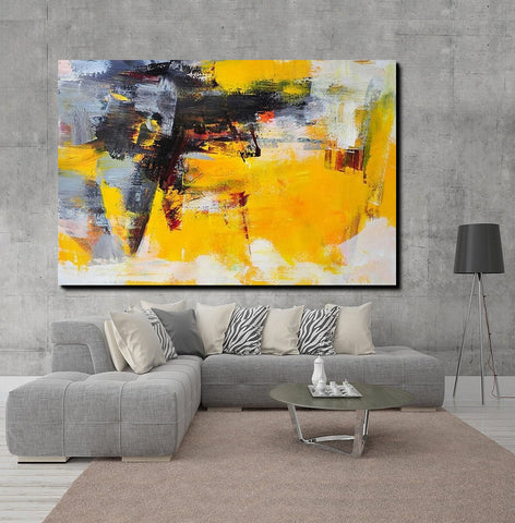 Living Room Modern Paintings, Yellow Acylic Abstract Paintings, Large Painting Behind Sofa, Buy Abstract Painting Online, Simple Modern Art-Art Painting Canvas
