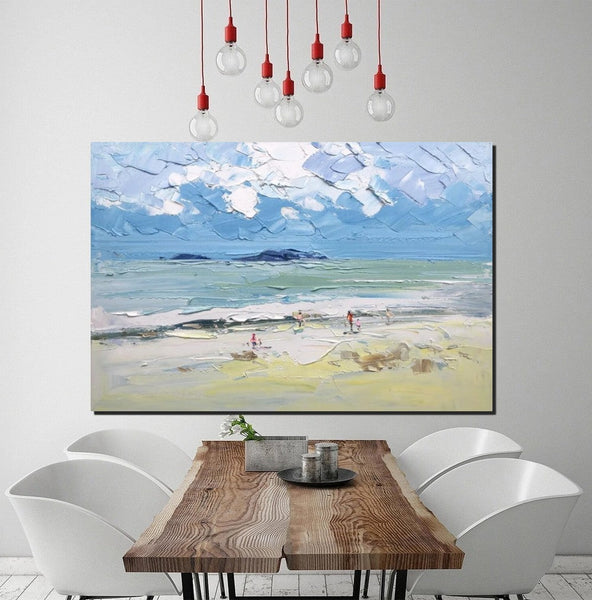 Seashore Beach Paintings, Living Room Canvas Art Ideas, Contemporary Abstract Art for Bedroom, Large Landscape Painting, Simple Modern Art-Art Painting Canvas