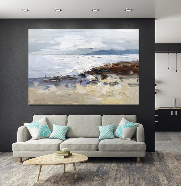 Landscape Paintings for Living Room, Landscape Canvas Paintings, Abstract Landscape Paintings, Seashore Beach paintings, Heavy Texture Canvas Art-Art Painting Canvas