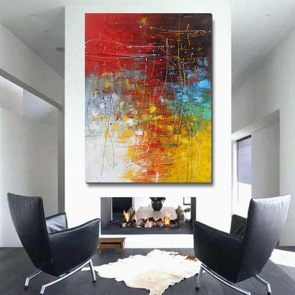 Contemporary Canvas Artwork, Large Modern Acrylic Painting, Red Abstract Wall Art Paintings, Modern Art for Dining Room, Hand Painted Wall Art Painting-Art Painting Canvas